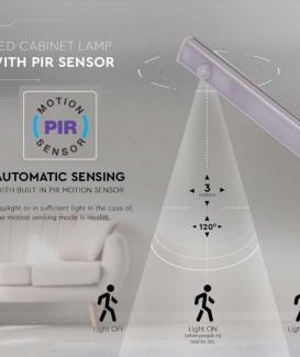 Surface Mounted Slim LED Cabinet Light with PIR motion sensor  3000K warm white Sliver Body, IP20
